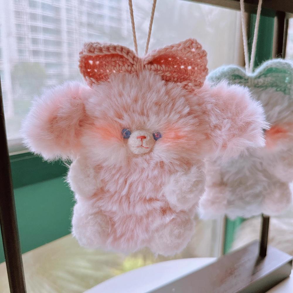 Handmade Knitted Rabbit Car Key Protector - Soft Plush Key Pouch for Tesla BMW
