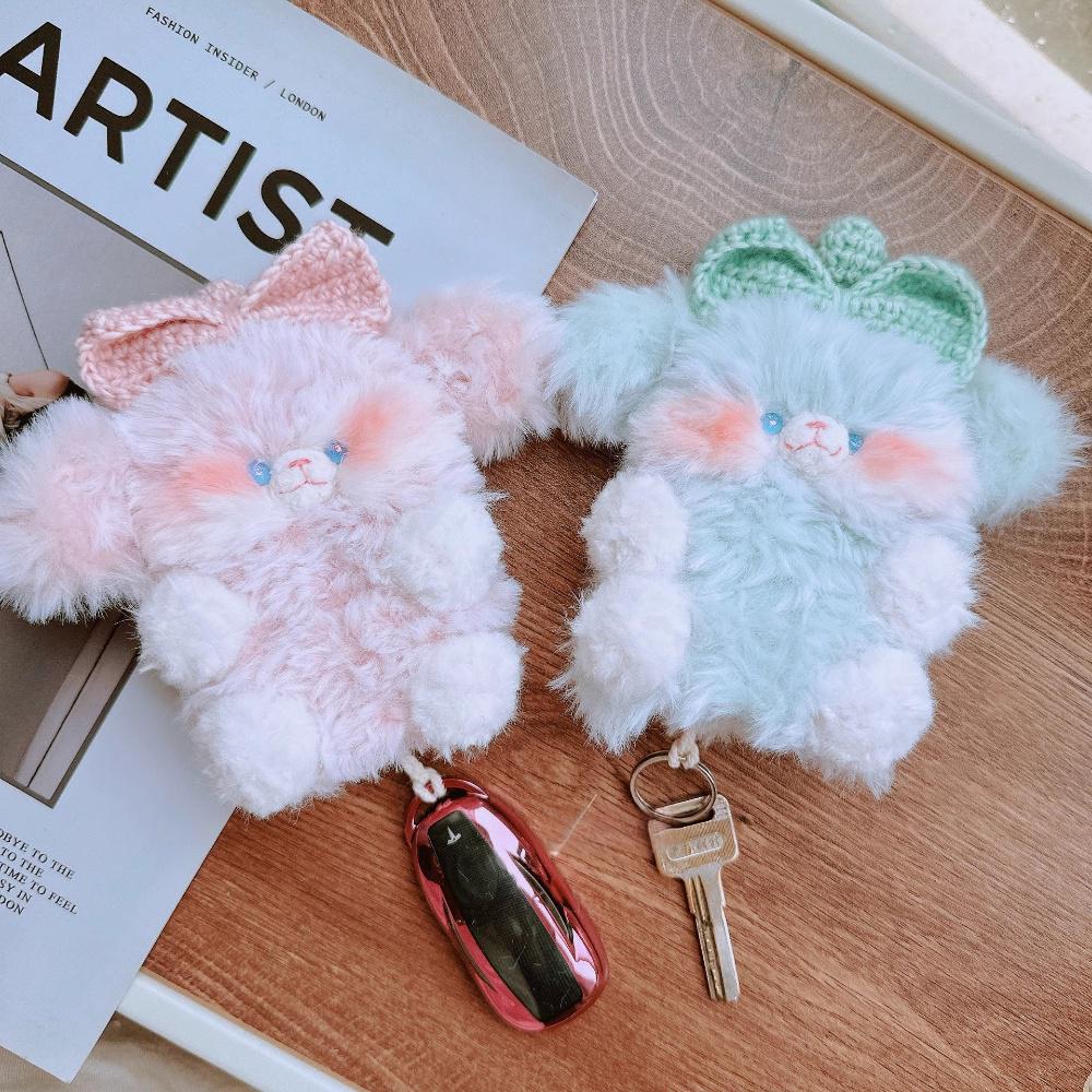 Handmade Knitted Rabbit Car Key Protector - Soft Plush Key Pouch for Tesla BMW