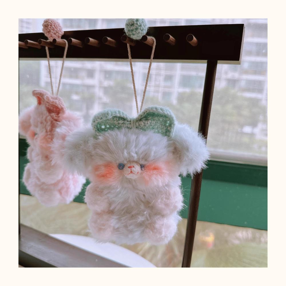 Handmade Knitted Rabbit Car Key Protector - Soft Plush Key Pouch for Tesla BMW