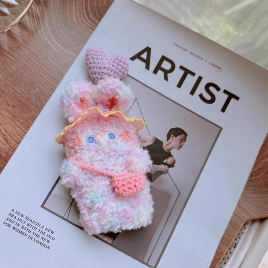 Handmade Rainbow Bunny Knitted Car Key Protector - Universal Fit for Key Fobs with Anti-Drop Protection