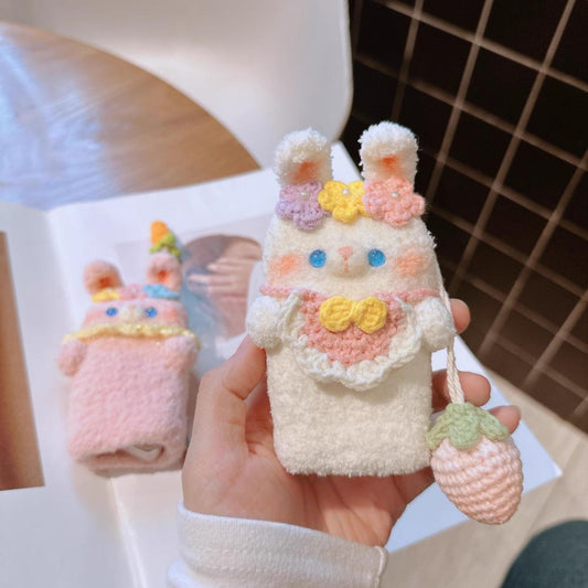 Handmade Knitted Rabbit Car Key Protector - Soft Plush Key Pouch