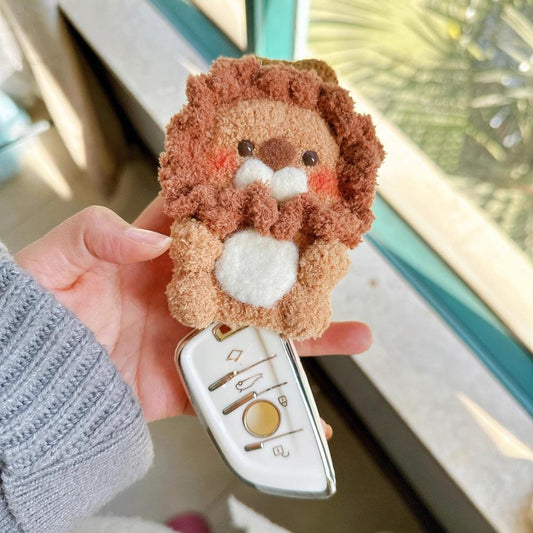 Handmade Knitted Lion Plush Car Key Protector - Anti-Scratch Key Pouch for Tesla BMW & Luxury Cars