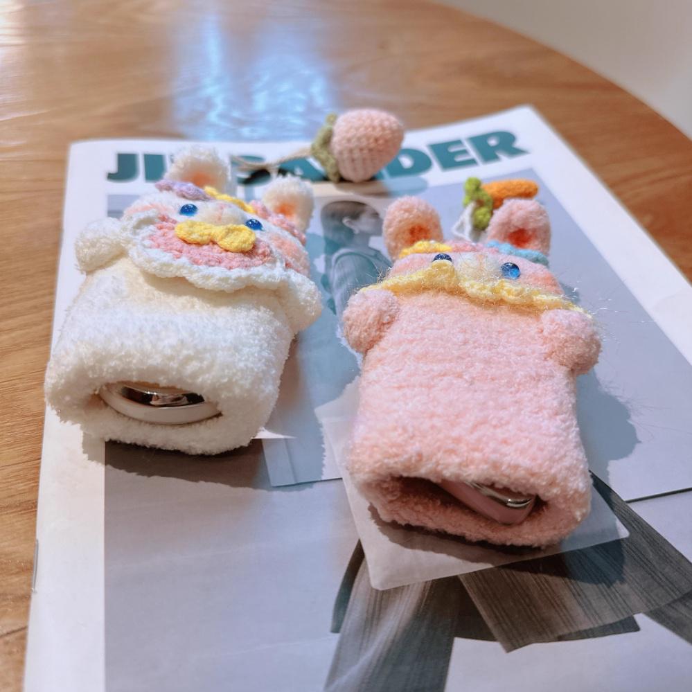 Handmade Knitted Rabbit Car Key Protector - Soft Plush Key Pouch