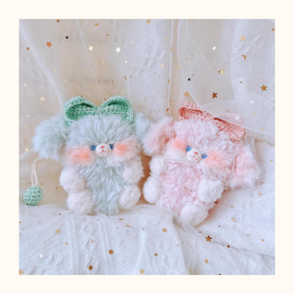Handmade Knitted Rabbit Car Key Protector - Soft Plush Key Pouch for Tesla BMW