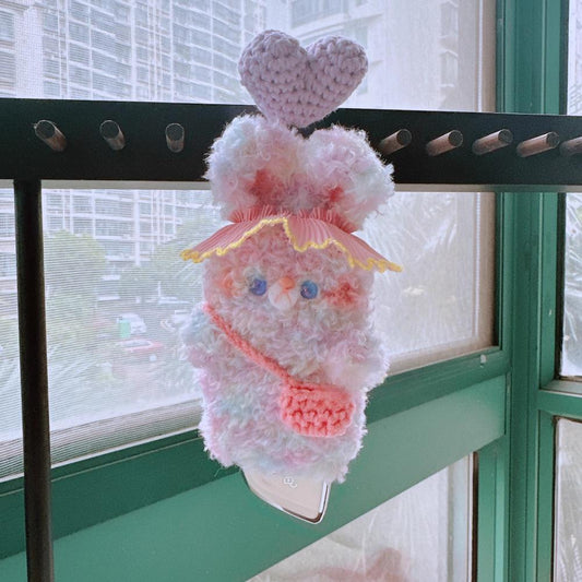 Handmade Rainbow Bunny Knitted Car Key Protector - Universal Fit for Key Fobs with Anti-Drop Protection