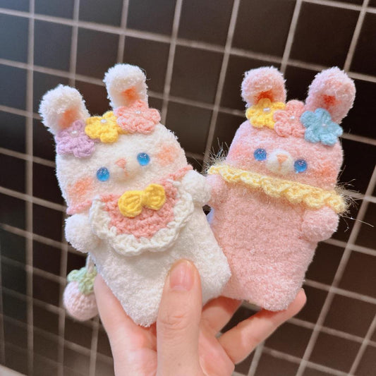 Handmade Knitted Rabbit Car Key Protector - Soft Plush Key Pouch